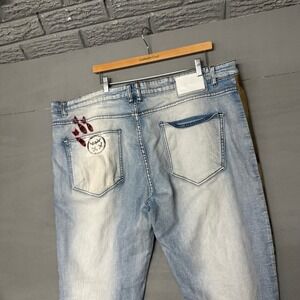 KLOUD 9 Mens Jeans Light Wash Distressed Patches Camo Side Stripe Size 40